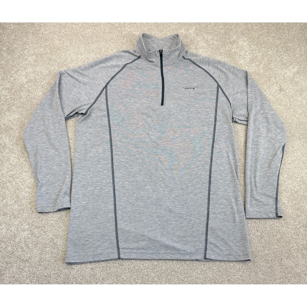 Orvis Trout Bum Men's MEDIUM Gray Quarter Zip Pullover Long Sleeve Shirt Fishing